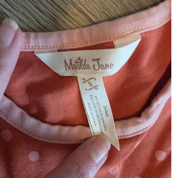 Matilda Jane Spot On Orange Polka Dot Mixed Media Dress size 8 - Picture 3 of 4